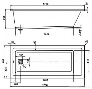 Ванна акриловая Vagnerplast Cavallo 170x75 купить в интернет-магазине Sanbest