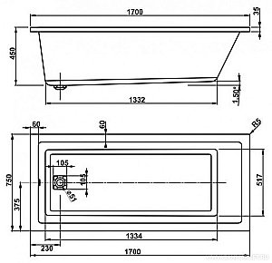 Ванна акриловая Vagnerplast Cavallo 170x75 купить в интернет-магазине Sanbest