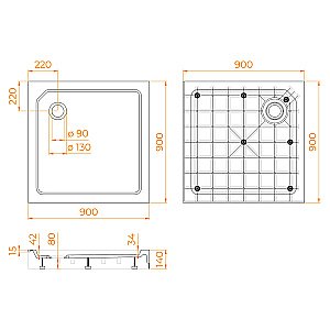 Душевой поддон RGW SMC-C 12350199-0101 90x90 белый купить в интернет-магазине Sanbest