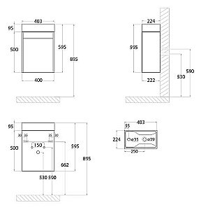 Тумба с раковиной Art&Max Family-M 40 с дверцей, дуб харбор золотой для ванной в интернет-магазине Sanbest