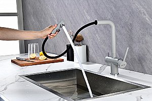 Смеситель для кухни Paulmark Serpentine Se213222-GRS серый дым купить в интернет-магазине сантехники Sanbest