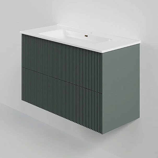 Тумба с раковиной La Fenice Terra Twin 100 FNC-01-TER-G-100-2 серо-зеленая матовая для ванной в интернет-магазине Sanbest