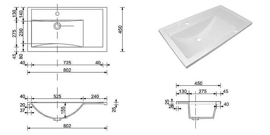 Раковина Эстет Valencia 80 silk белая матовая купить в интернет-магазине Sanbest