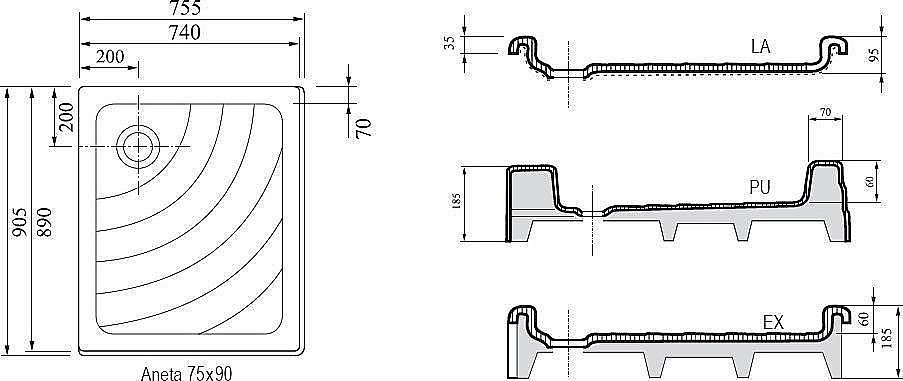 Душевой поддон Ravak Kaskada Aneta EX 75x90 купить в интернет-магазине Sanbest
