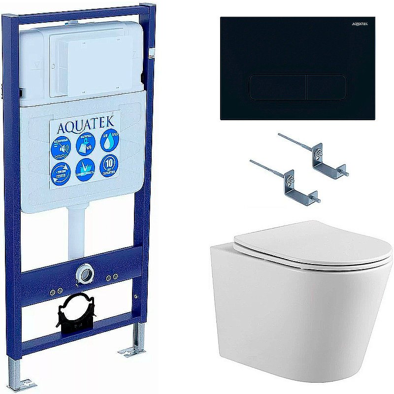 Унитаз Aquatek Вега SET AQUATEK ВЕГА cmp-017 с инсталляцией и черной матовой кнопкой, с крышкой микролифт, безободковый купить в интернет-магазине Sanbest