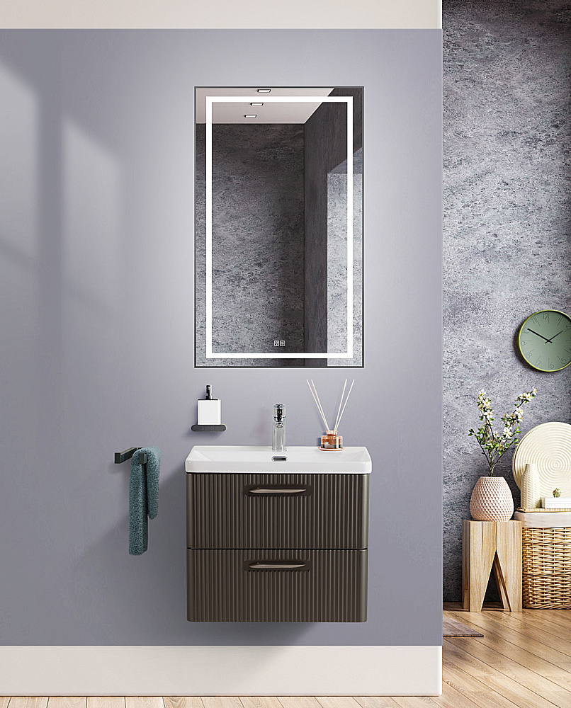 Тумба с раковиной Belbagno DUE 60 ручки в комплекте, оружейная сталь для ванной в интернет-магазине Sanbest