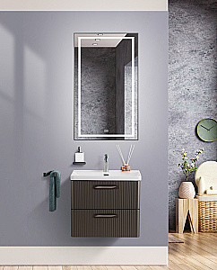 Тумба с раковиной Belbagno DUE 60 ручки в комплекте, оружейная сталь для ванной в интернет-магазине Sanbest