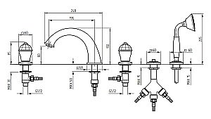 Смеситель на борт ванны на 5 отв. Migliore Korona Crystal ML.KRN-4780 хром купить в интернет-магазине сантехники Sanbest