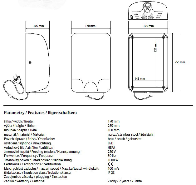 Автоматическая сушилка для рук Bemeta Hotel 924224155 купить в интернет-магазине сантехники Sanbest