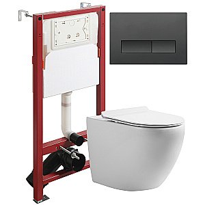 Унитаз подвесной Orange CI07-150W+APB244 безободковый, с крышкой микролифт, с инсталляцией, белый/кнопка черная купить в интернет-магазине Sanbest