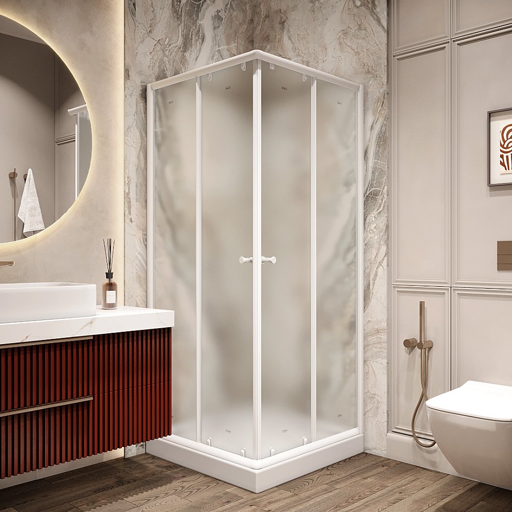 Душевой уголок Parly ZFQ81 80x80 стекло матовое/профиль белый купить в интернет-магазине Sanbest
