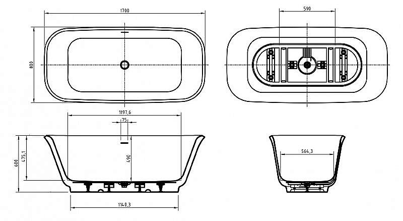 Ванна акриловая BelBagno DUE 170х80 купить в интернет-магазине Sanbest