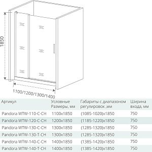 Душевой уголок Good door Pandora WTW+SP 130x100 прозрачный купить в интернет-магазине Sanbest