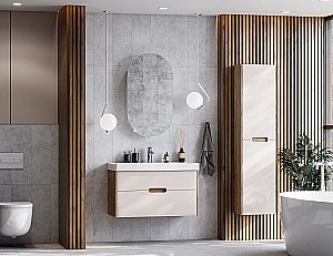 Тумба с раковиной Акватон Оливия 90 бежевая/дуб веллингтон для ванной в интернет-магазине Sanbest