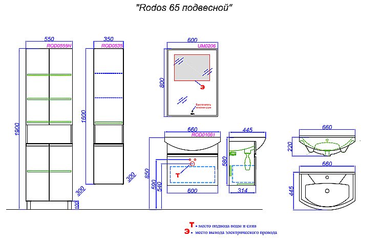 Тумба с раковиной Aqwella Rodos 65 ROD01061 белая для ванной в интернет-магазине Sanbest
