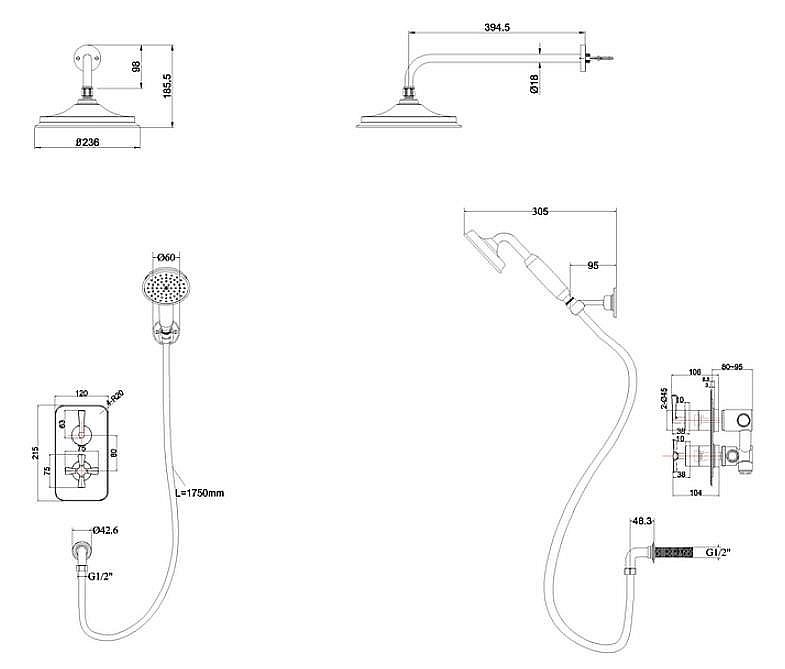 Душевая система Burlington Riviera R2S GOLD+V17 GOLD золото купить в интернет-магазине сантехники Sanbest
