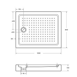Душевой поддон Cezares TRAY-A-AH-15-W 100х80 купить в интернет-магазине Sanbest