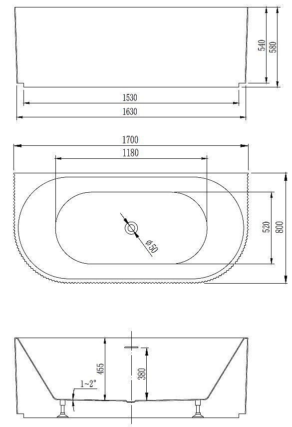 Ванна акриловая Vincea VBT-4291-1700 170x80 белый купить в интернет-магазине Sanbest