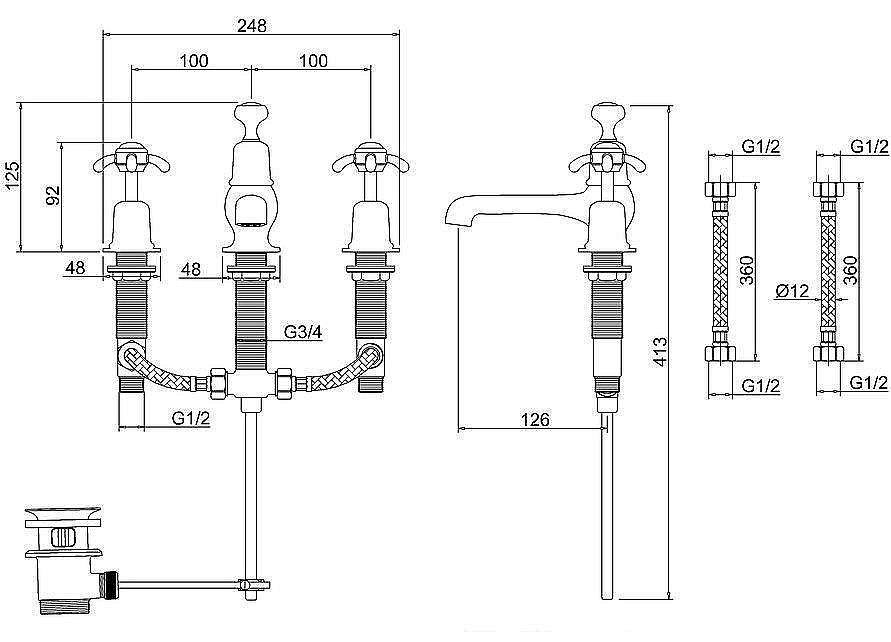 Смеситель для раковины Burlington AN12-QT хром/ручки белые купить в интернет-магазине сантехники Sanbest