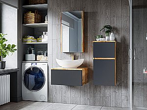 Тумба с раковиной Misty Ива - 90 П-Ива-01090-481Я графит/дуб вотан для ванной в интернет-магазине Sanbest