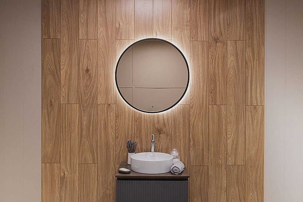 Зеркало Art&Max ASTI AM-Ast-800-DS-FNC-Nero в ванную от интернет-магазине сантехники Sanbest