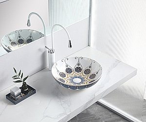 Раковина накладная Bronze de Luxe Lotos 40,5 5008 с декором купить в интернет-магазине Sanbest