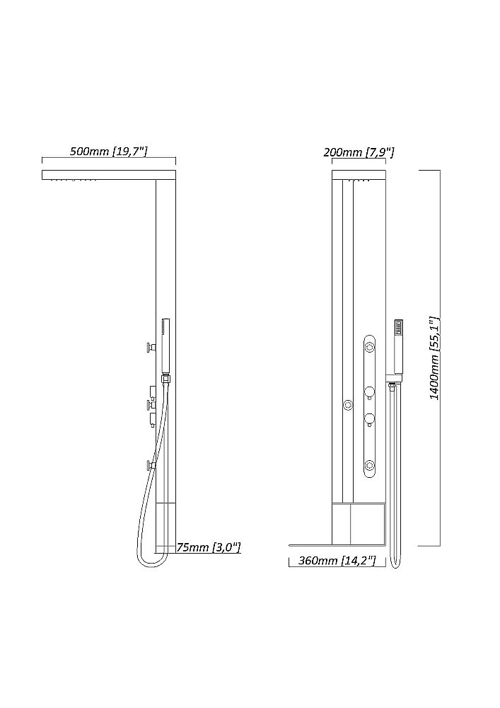 Душевая панель Black&White Gravity GR027 черная/белый купить в интернет-магазине сантехники Sanbest