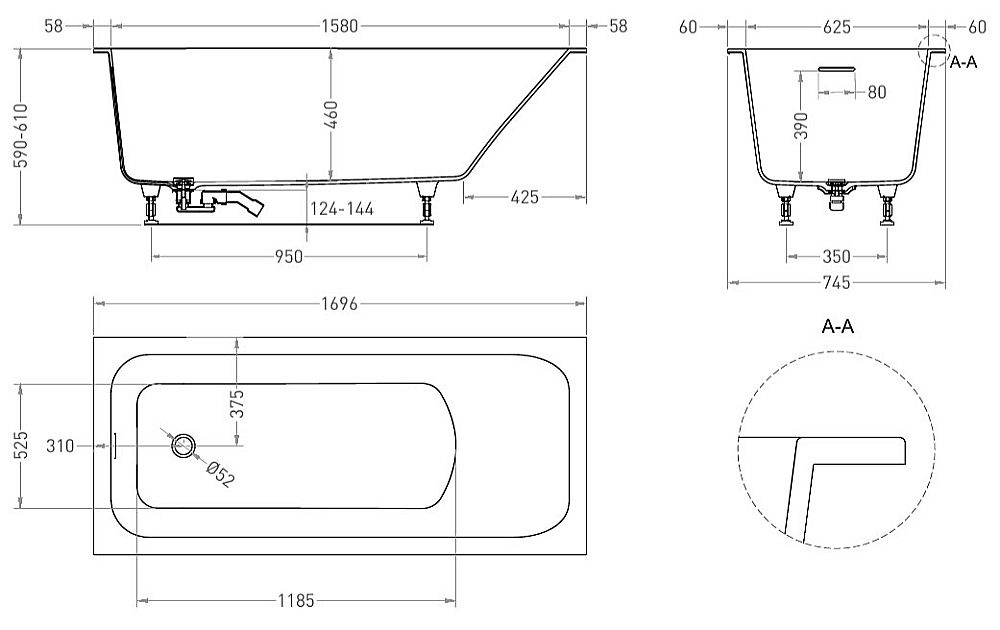 Ванна Salini ORLANDA KIT S-stone 102127M 170x75 белая купить в интернет-магазине Sanbest