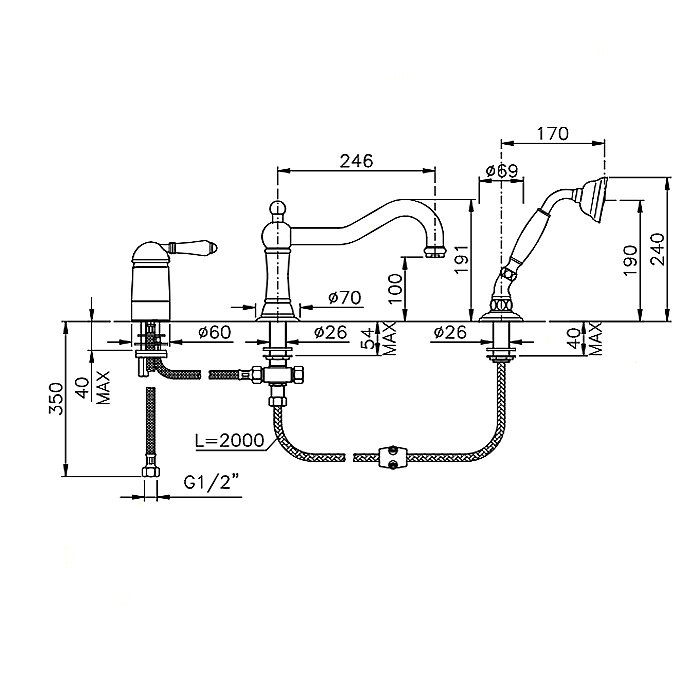 Смеситель для ванны Nicolazzi Petit Mont Blanc 3449CR76 хром купить в интернет-магазине сантехники Sanbest