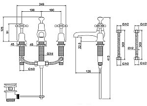 Смеситель для раковины Burlington BI12-QT BLA хром/ручки черные купить в интернет-магазине сантехники Sanbest