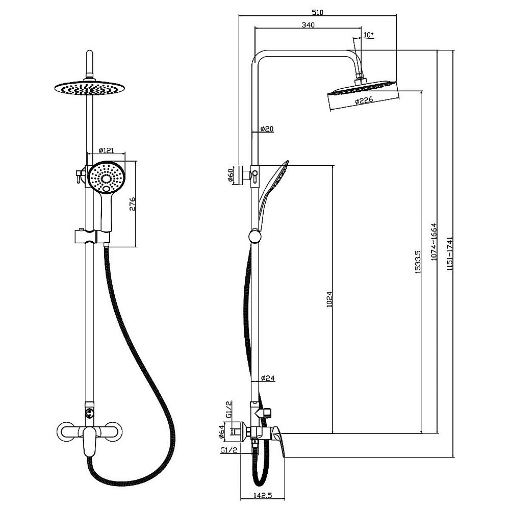 Душевая система Rossinka RS45-45 купить в интернет-магазине сантехники Sanbest