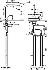Смеситель для кухни Hansgrohe Aquno Select M81 250 73830800 купить в интернет-магазине сантехники Sanbest