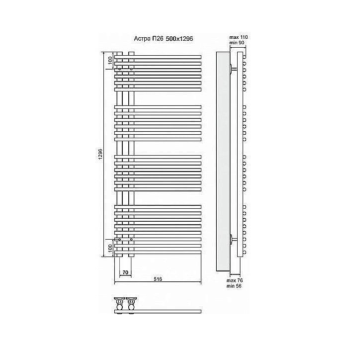 Полотенцесушитель электрический Terminus Астра П26 500x1296 левый/правый купить в интернет-магазине сантехники Sanbest