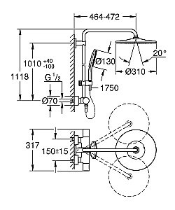 Душевая система Grohe Rainshower SmartActive 310 22119KF0 фантомный черный купить в интернет-магазине сантехники Sanbest
