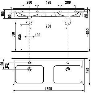 Раковина двойная подвесная Jika CUBITO 130 см белая купить в интернет-магазине Sanbest