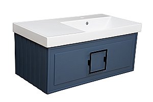 Тумба с раковиной LA FENICE Cubo Blu Grigio 90 синяя/ручка черная для ванной в интернет-магазине Sanbest