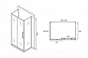 Душевой уголок ABBER Schwarzer Diamant AG30170MH-S90M-S90M 170x90 стекло матовое/профиль хром купить в интернет-магазине Sanbest