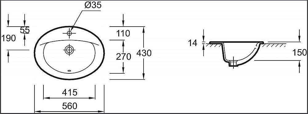 Раковина Jacob Delafon PATIO 56 E4155-00 белая купить в интернет-магазине Sanbest