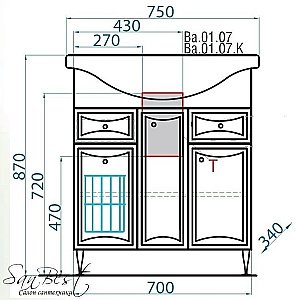 Тумба с раковиной с бельевой корзиной AQWELLA Барселона 75 Т7/к для ванной в интернет-магазине Sanbest