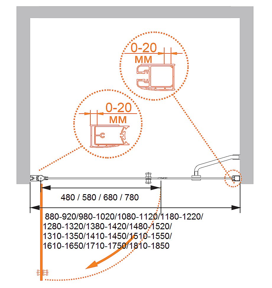 Душевая дверь Cezares ELENA-B-11-90+60-C-Cr стекло прозрачное/профиль хром купить в интернет-магазине Sanbest