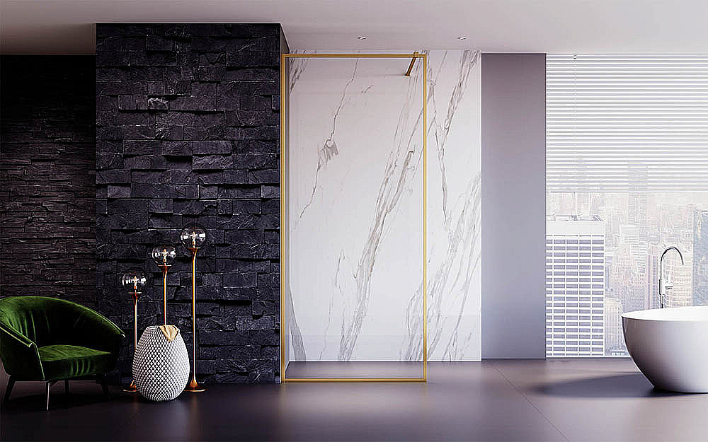 Душевое ограждение Veconi Korato KR81G-100-01-C8 100 прозрачное/профиль брашированное золото купить в интернет-магазине Sanbest