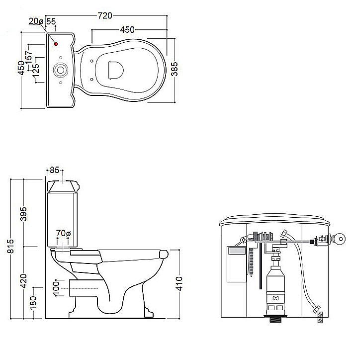 Унитаз напольный Kerasan Retro 1013 с бачком 1071 Белый/ручка бронза купить в интернет-магазине Sanbest