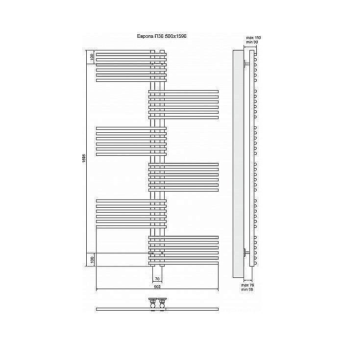 Полотенцесушитель электрический Terminus Европа П36 500x1596 левый/правый купить в интернет-магазине сантехники Sanbest