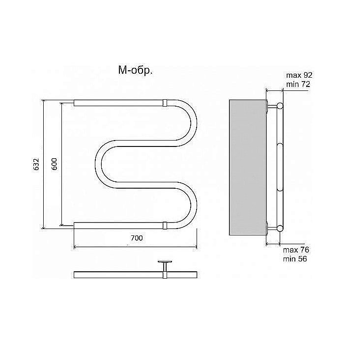 Полотенцесушитель водяной Terminus М-образный (1") 600x700 купить в интернет-магазине сантехники Sanbest