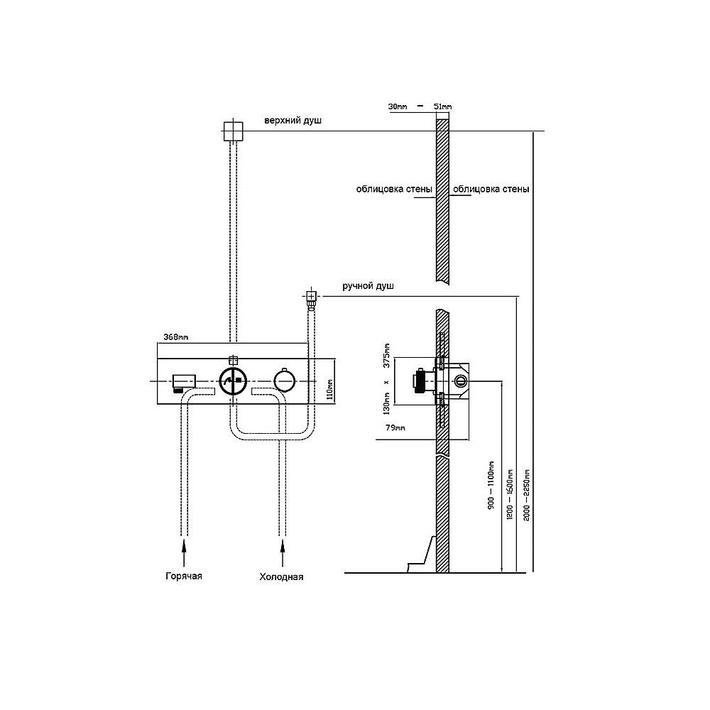 Душевая система Vincea Inspire VSFW-432TI2GM вороненая сталь купить в интернет-магазине сантехники Sanbest