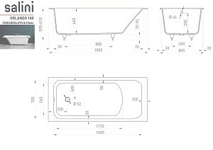 Ванна Salini Orlanda S-Stone Solix 180х80 RAL матовая купить в интернет-магазине Sanbest