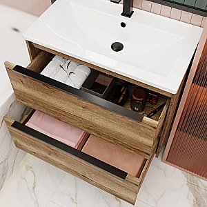 Тумба с раковиной La Fenice Tesoro 80 FNC-01-TES-DKK-80-2 канзас коричневый для ванной в интернет-магазине Sanbest