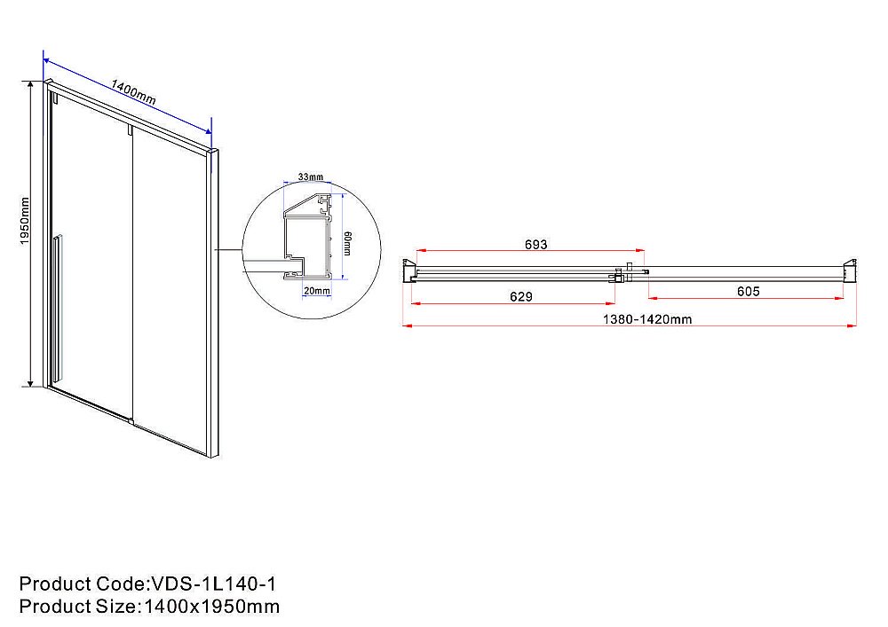 Душевая дверь Vincea LUGANO VDS-1L 140 черный/прозрачное купить в интернет-магазине Sanbest