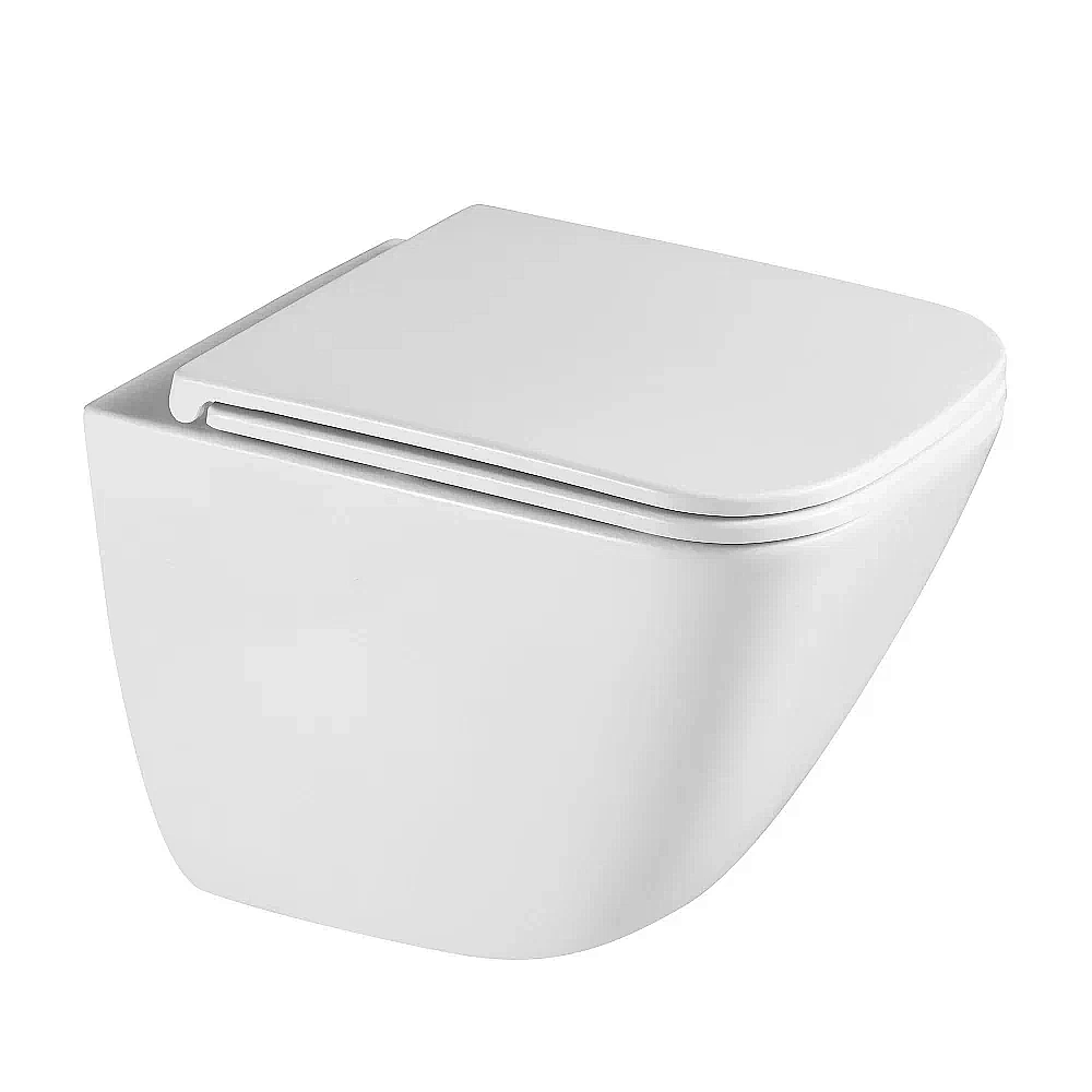 Унитаз подвесной ABBER Rechteck AC1220TC белый с инсталляцией AC0105 и кнопкой AC0121NG оружейная сталь, безободковый, с крышкой микролифт купить в интернет-магазине Sanbest