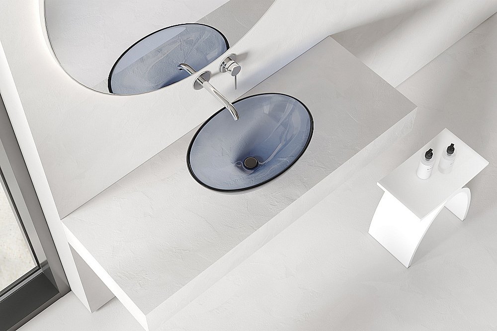 Раковина накладная прозрачная ABBER Kristall AT2802Saphir синяя купить в интернет-магазине Sanbest